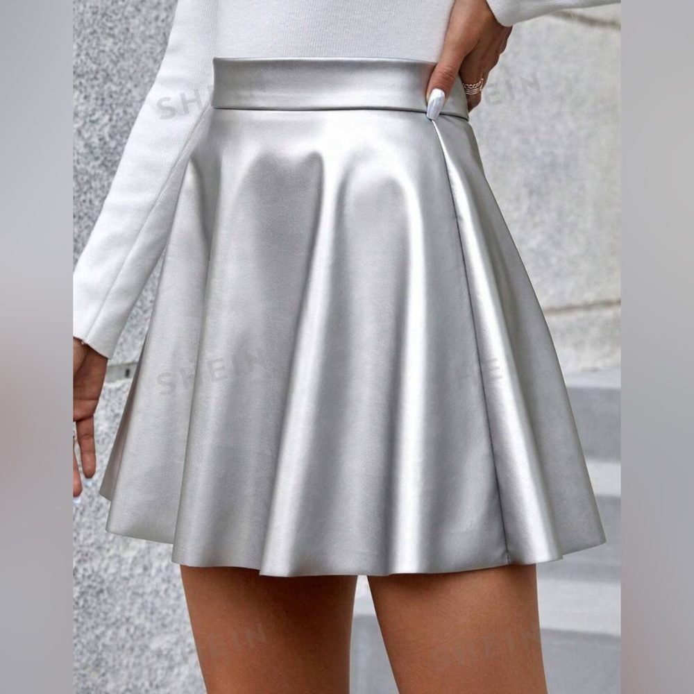 Silver Metallic Pu Skirt